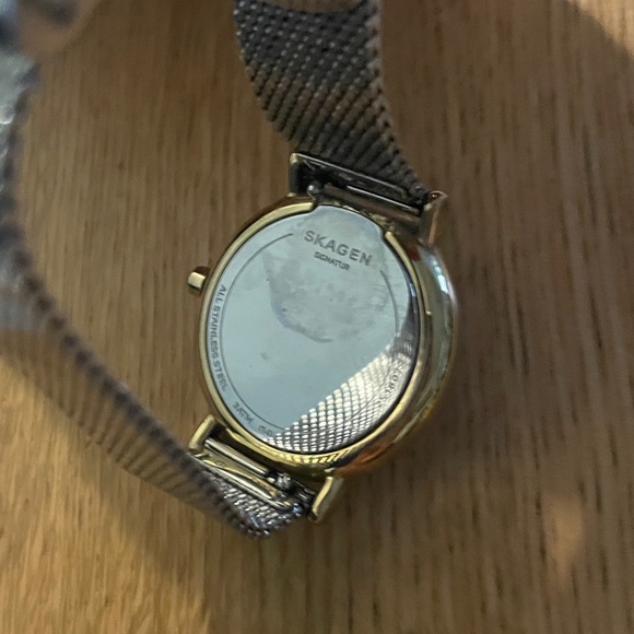 Skagen Signature Slim Two-Tone Silk Mesh Watch, Adjustable, New Battery - Picture 2 of 4